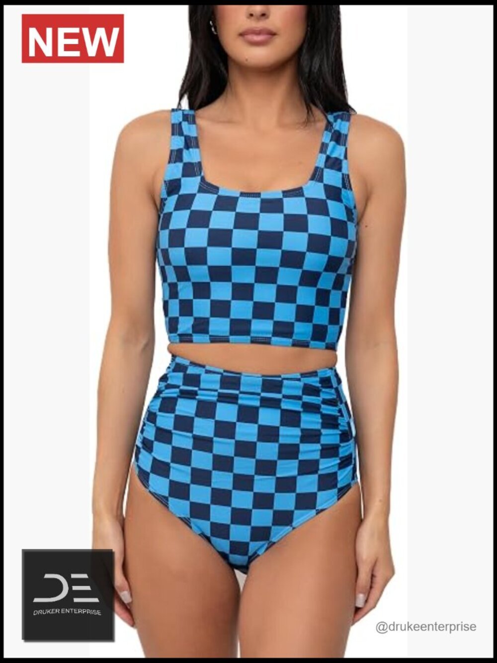 Square Neck Tankini Set with High Waisted Ruched Bottom